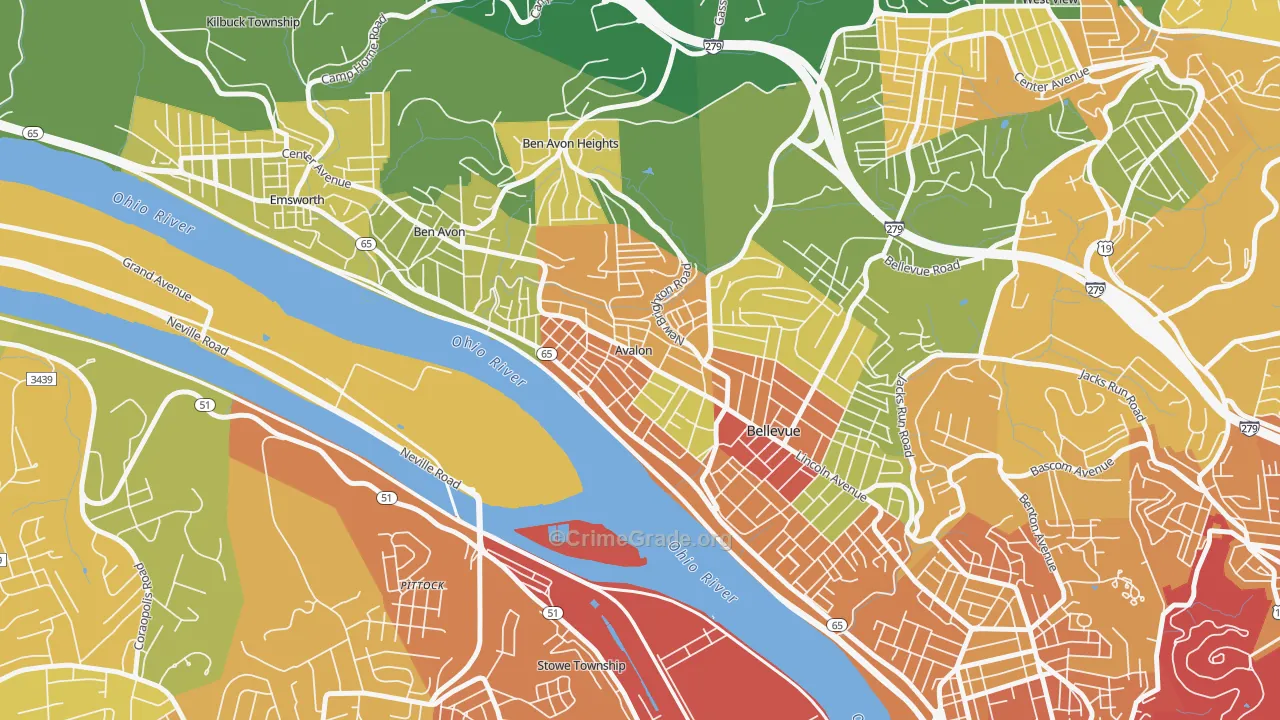 Avalon, PA Map of Robbery Rates