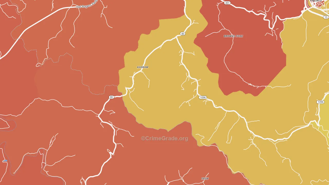 Avawam, KY Map of Robbery Rates