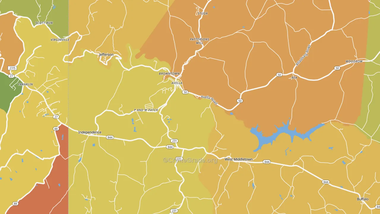 Avella, PA Map of Robbery Rates