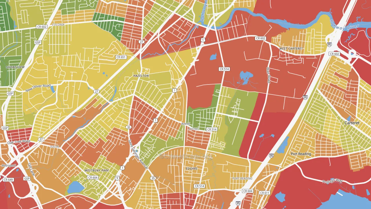 Avenel, NJ Map of Robbery Rates