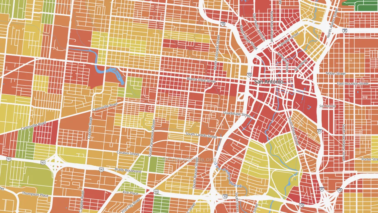 Avenida Guadalupe, San Antonio, TX Map of Robbery Rates