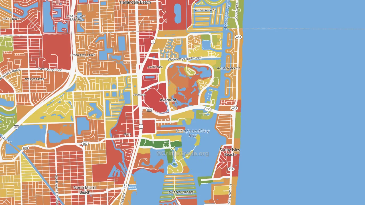 Aventura, FL Map of Robbery Rates
