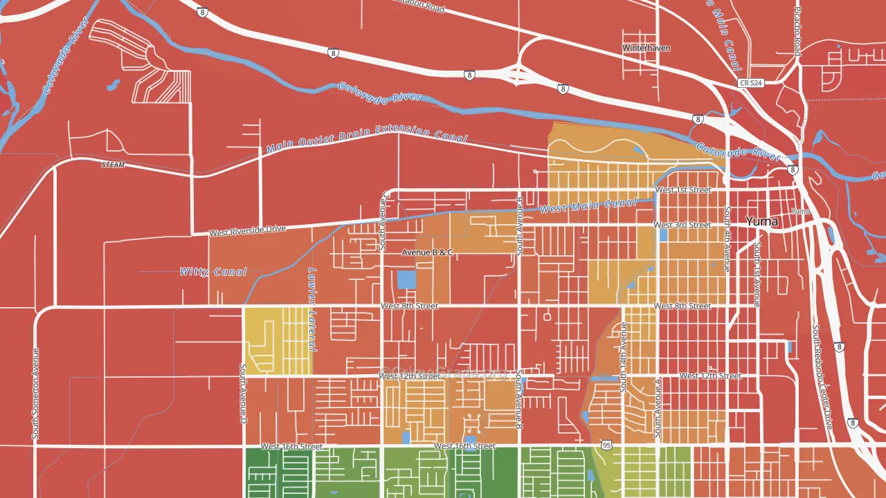 Avenue B and C, AZ Map of Robbery Rates