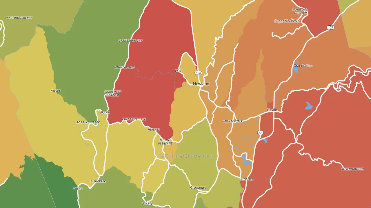 Avery County, NC Map of Robbery Rates