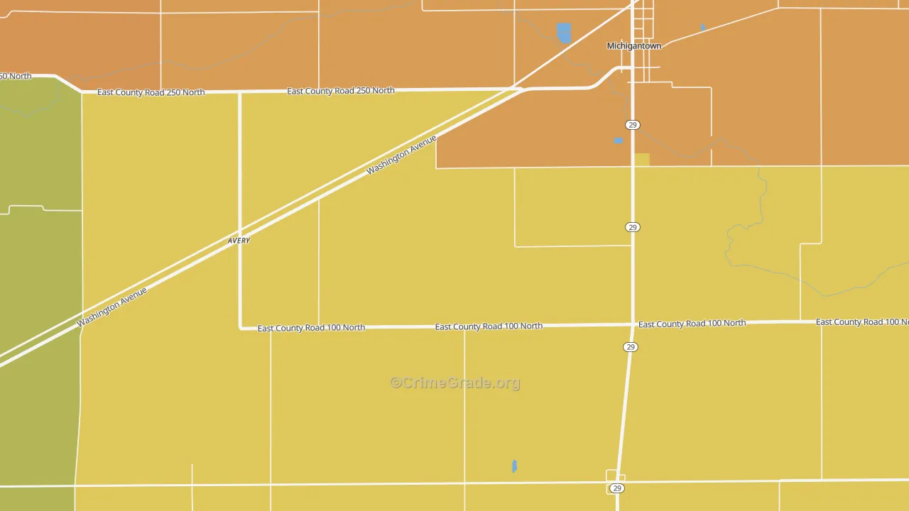 Avery, IN Map of Robbery Rates