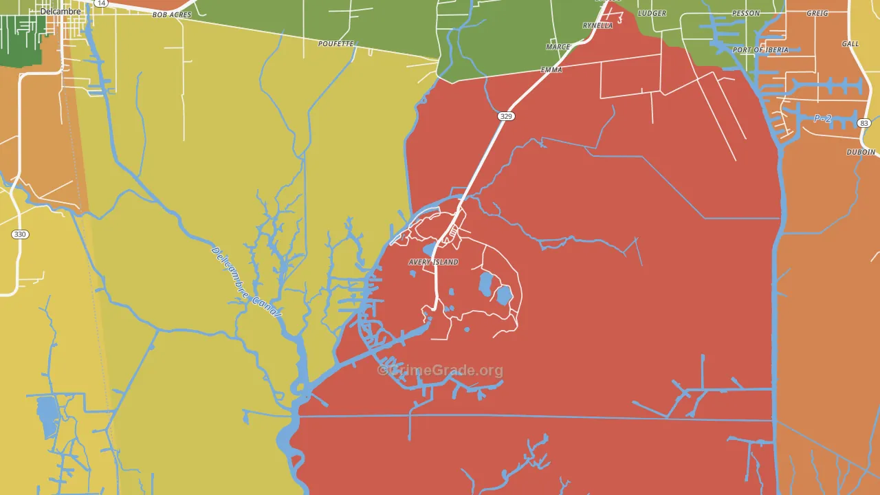 Avery Island, LA Map of Robbery Rates