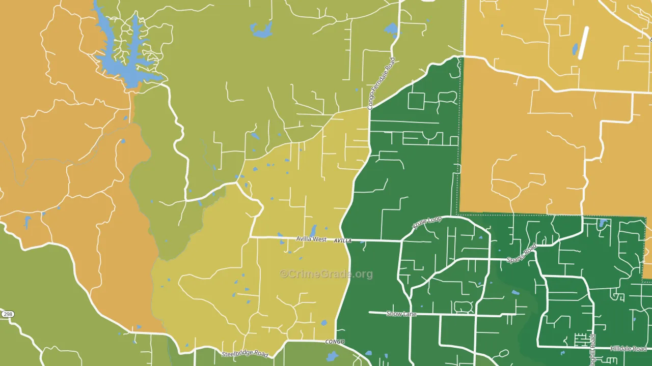 Avilla, AR Map of Robbery Rates