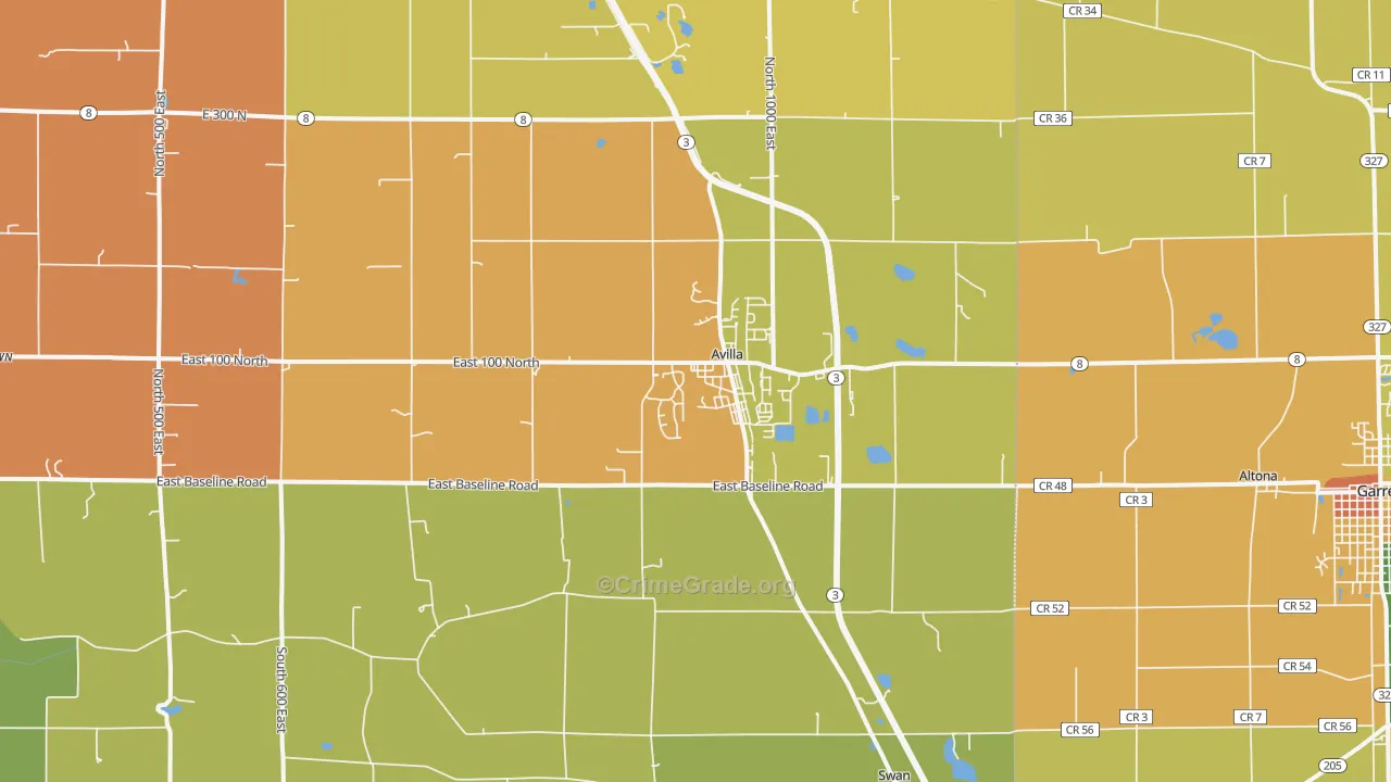 Avilla, IN Map of Robbery Rates