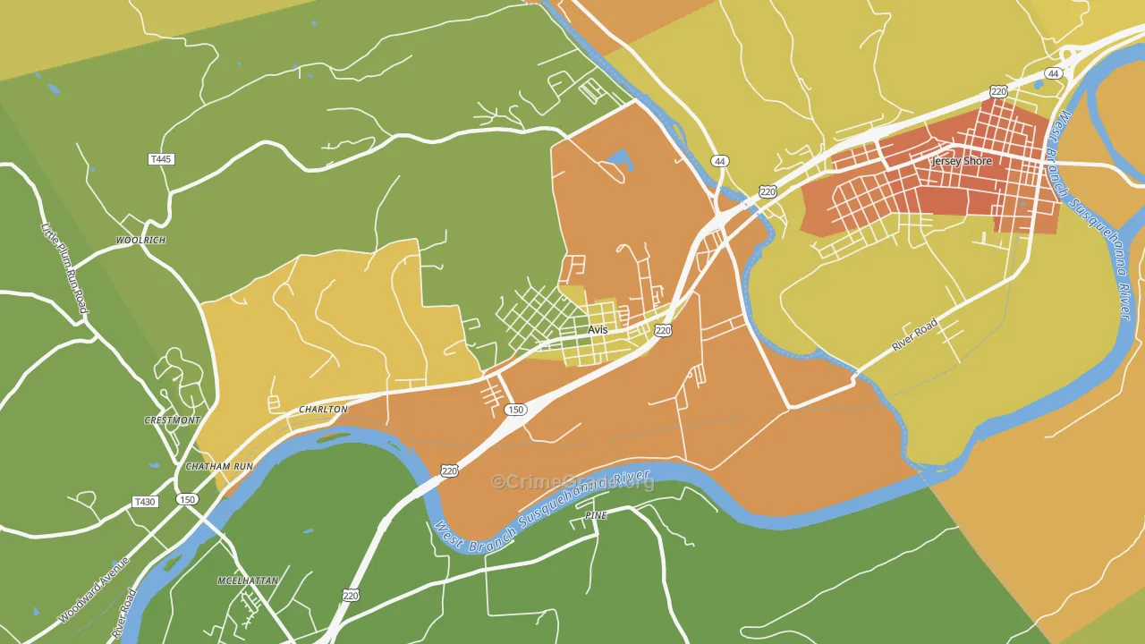 Avis, PA Map of Robbery Rates