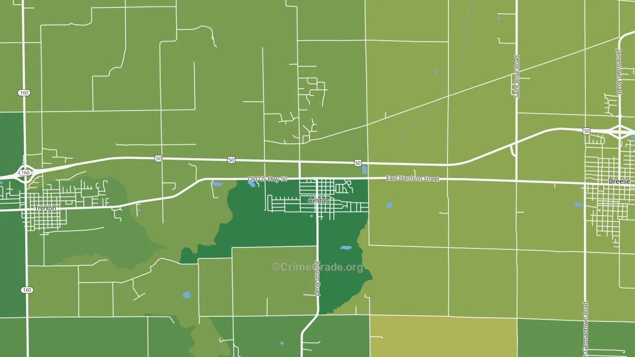 Aviston, IL Map of Robbery Rates