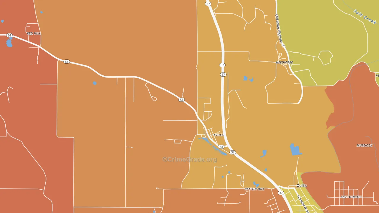 Avoca, IN Map of Robbery Rates