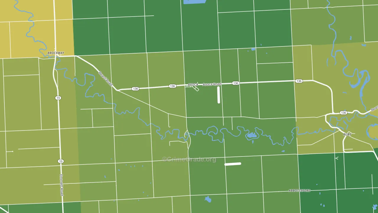 Avoca, MI Map of Robbery Rates