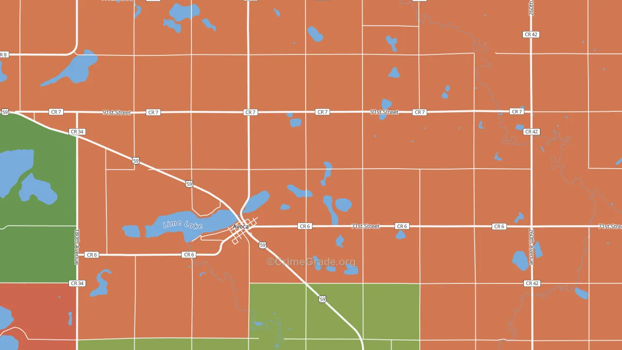 Avoca, MN Map of Robbery Rates
