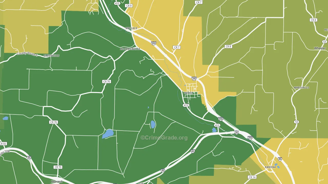 Avoca, NY Map of Robbery Rates