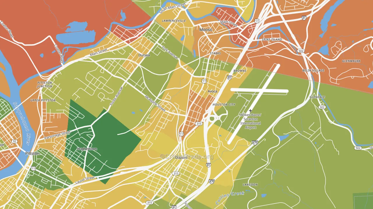Avoca, PA Map of Robbery Rates