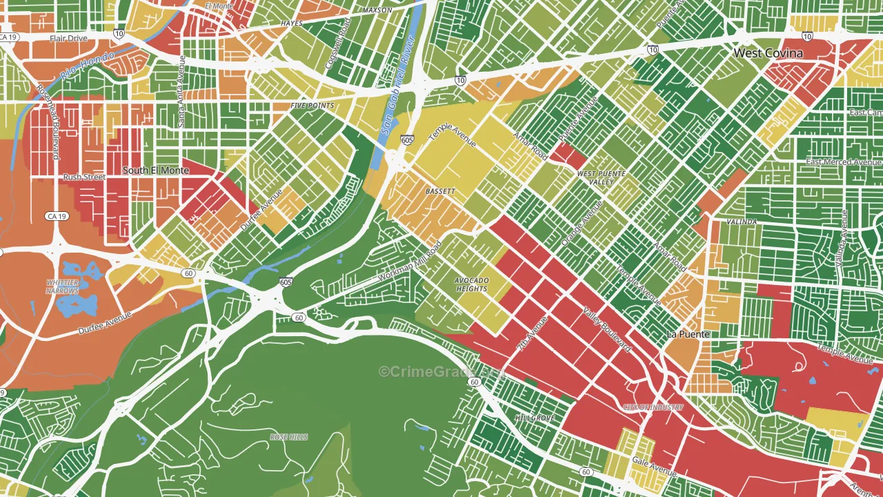 Avocado Heights, CA Map of Robbery Rates