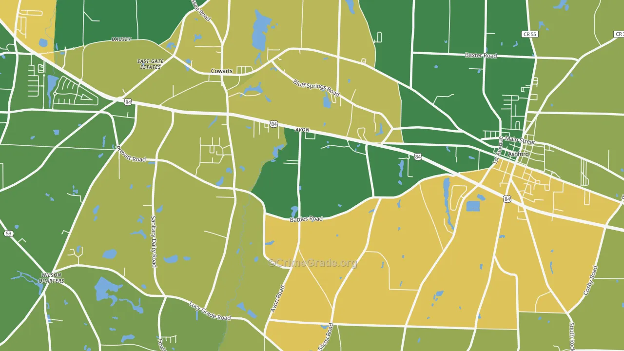 Avon, AL Map of Robbery Rates