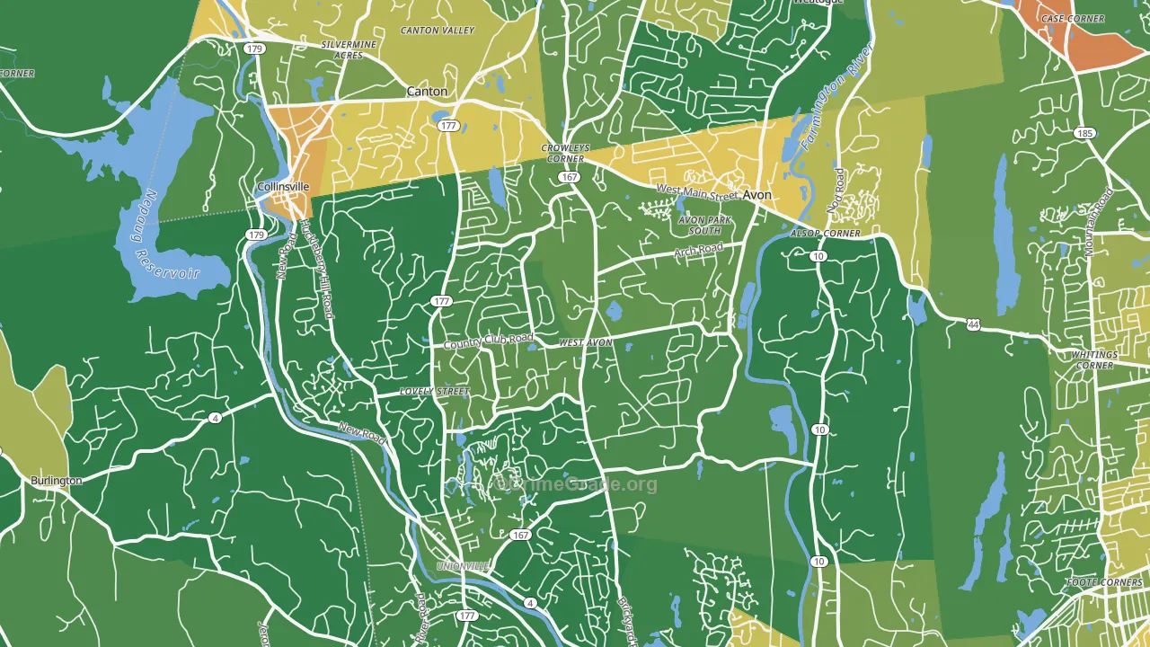 Avon, CT Map of Robbery Rates