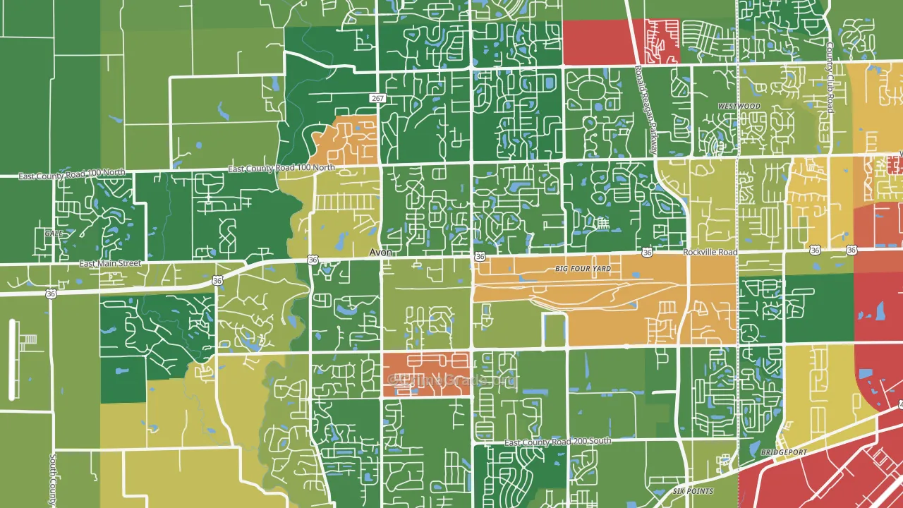 Avon, IN Map of Robbery Rates