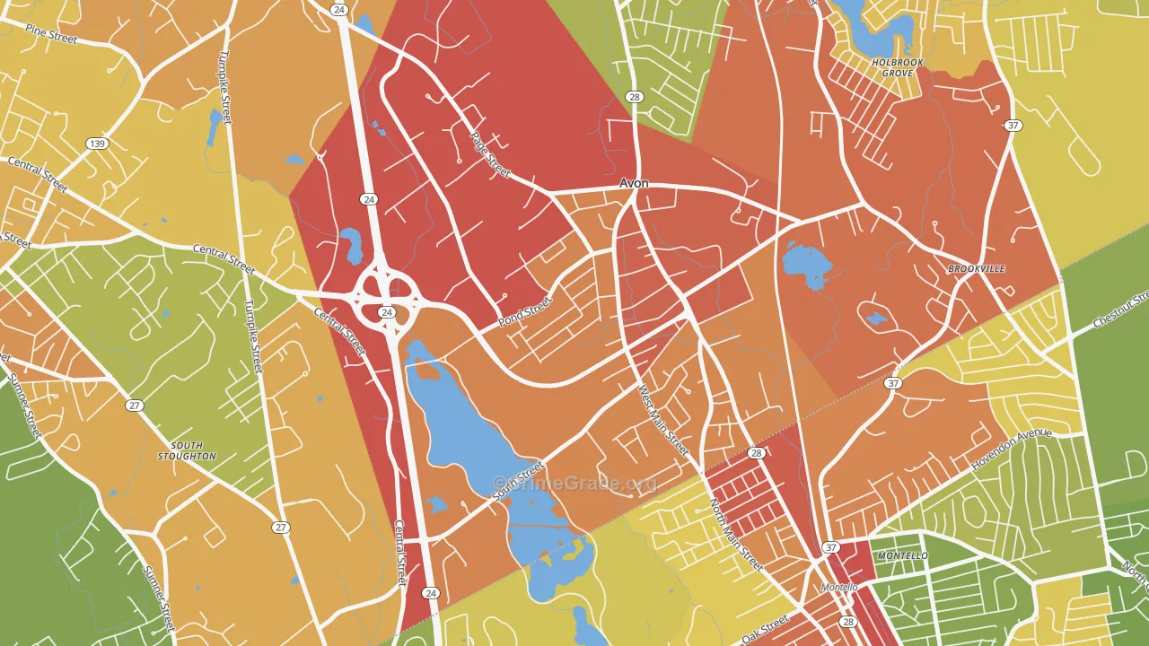 Avon, MA Map of Robbery Rates