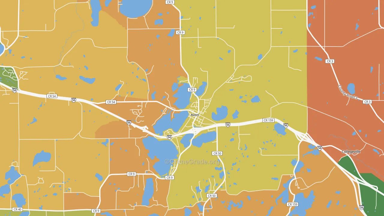 Avon, MN Map of Robbery Rates