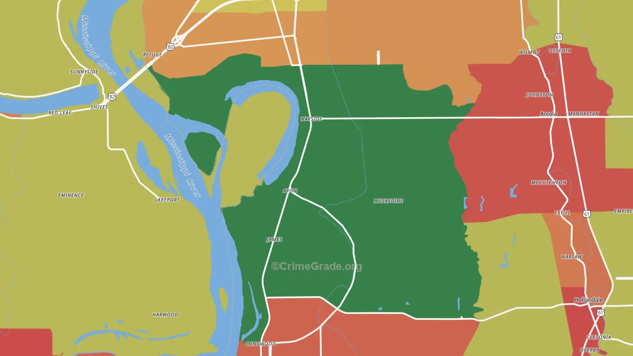 Avon, MS Map of Robbery Rates