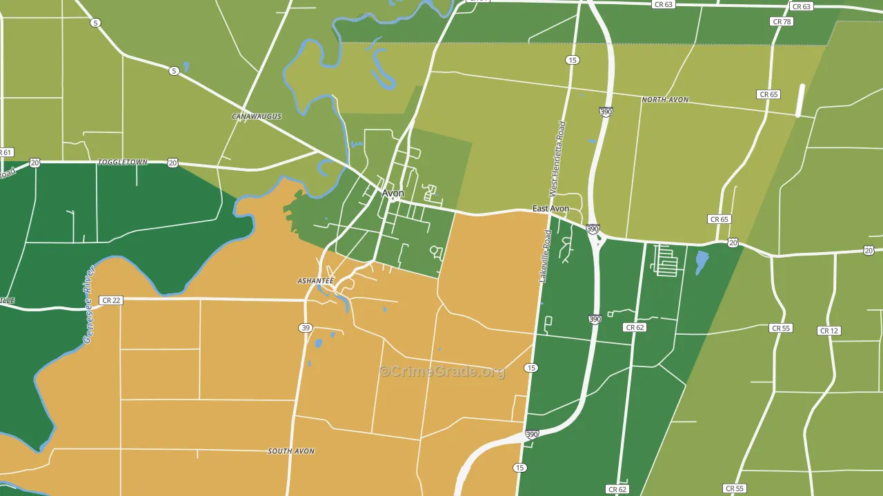 Avon, NY Map of Robbery Rates