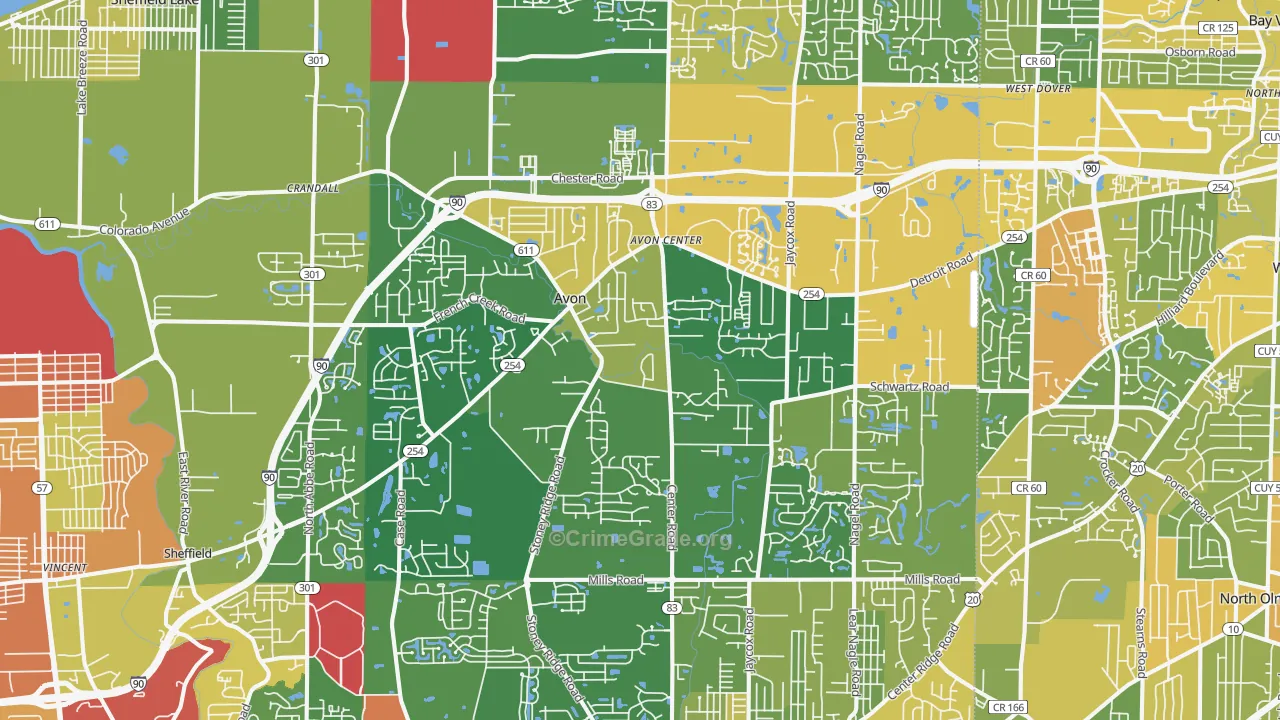 Avon, OH Map of Robbery Rates