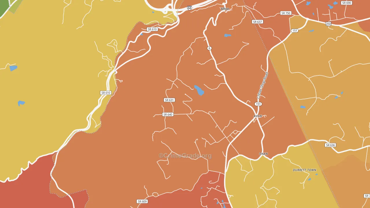 Avon, VA Map of Robbery Rates