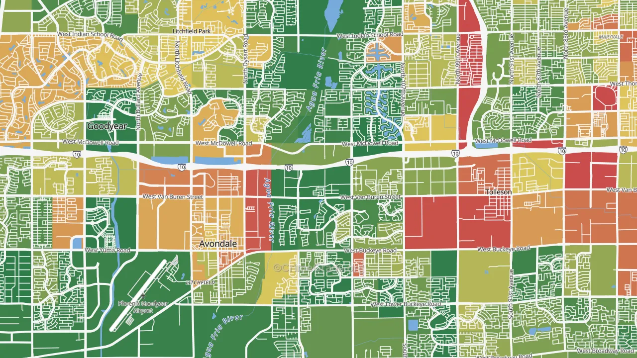 Avondale, AZ Map of Robbery Rates