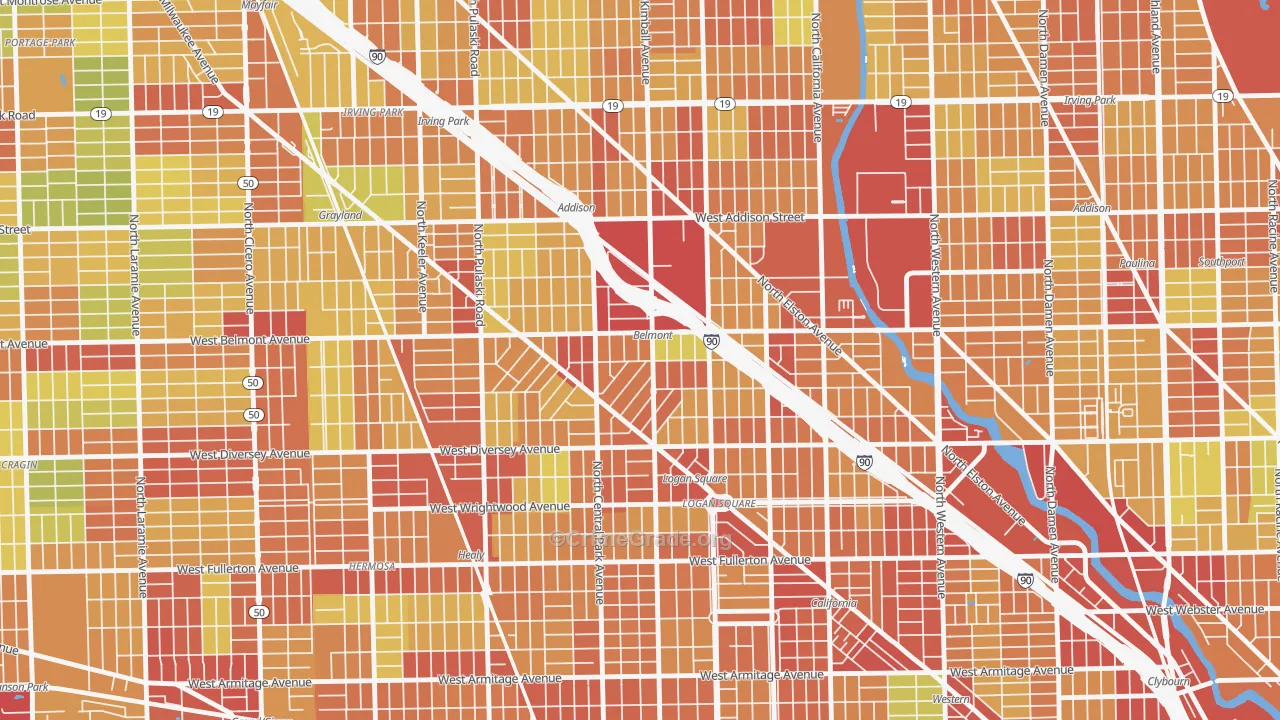 Avondale, Chicago, IL Map of Robbery Rates