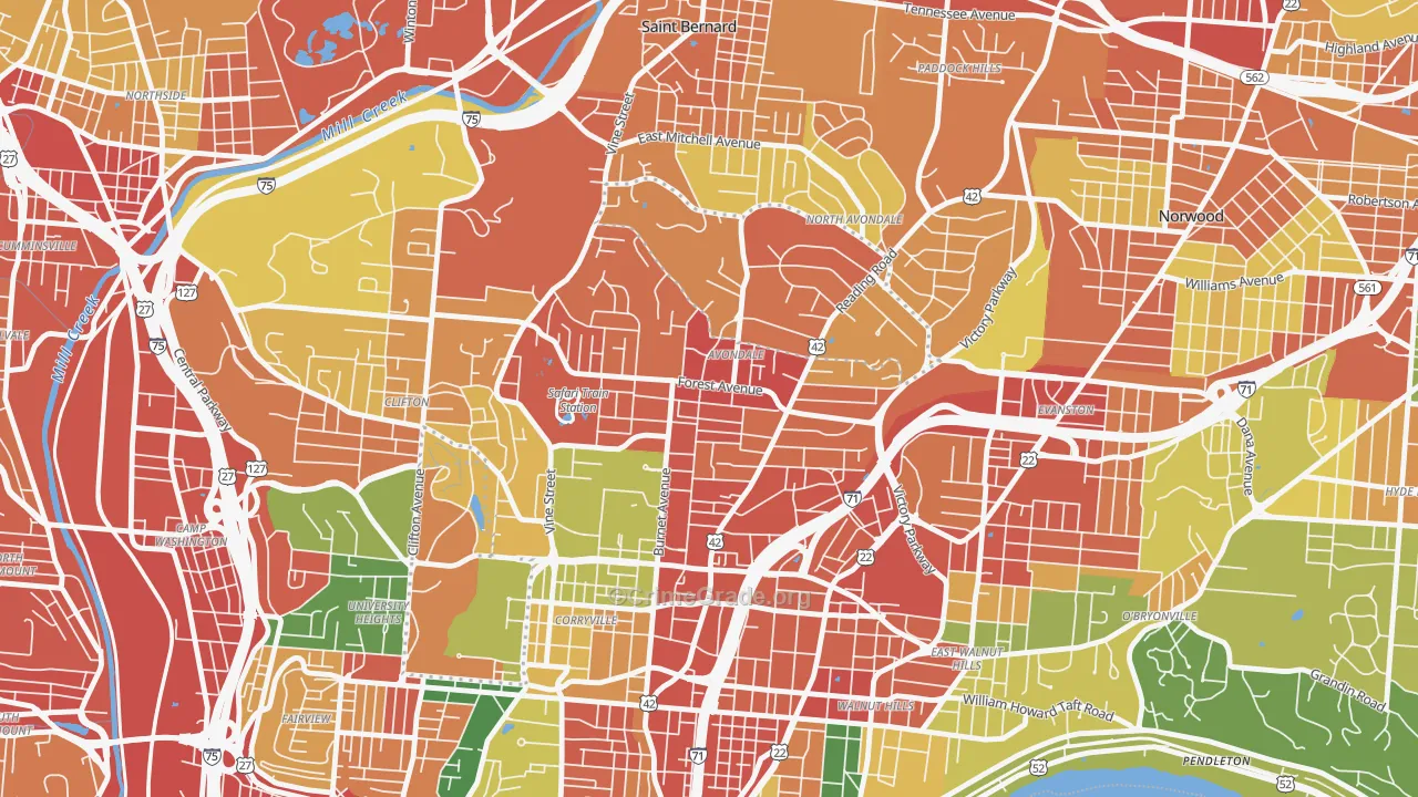 Avondale, Cincinnati, OH Map of Robbery Rates