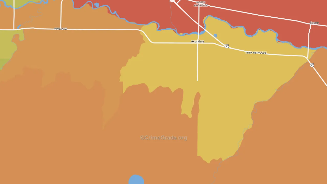 Avondale, CO Map of Robbery Rates