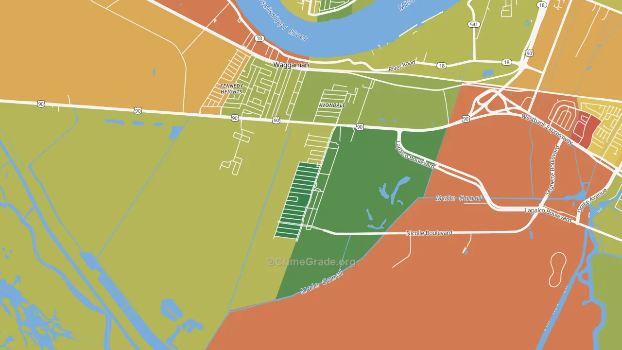 Avondale, LA Map of Robbery Rates