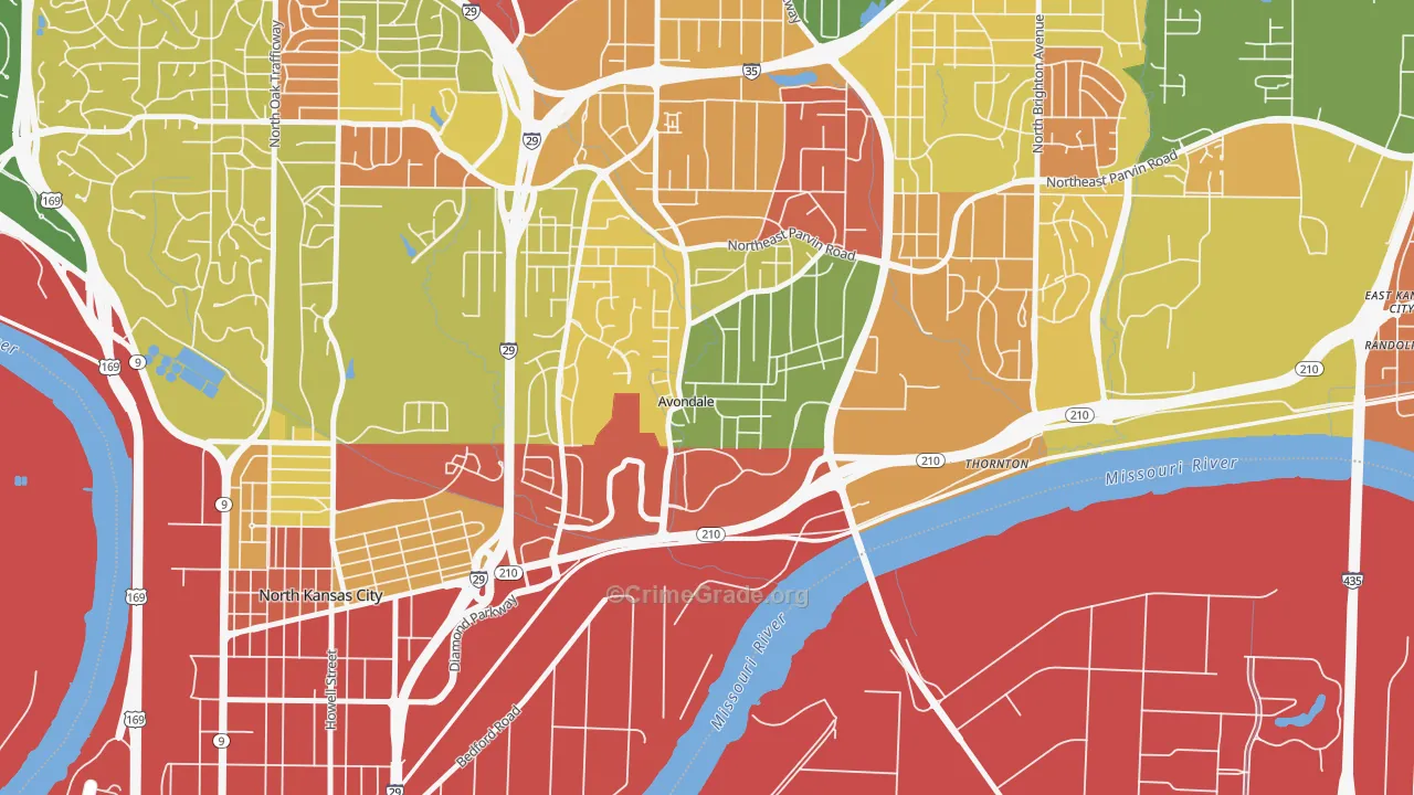 Avondale, MO Map of Robbery Rates