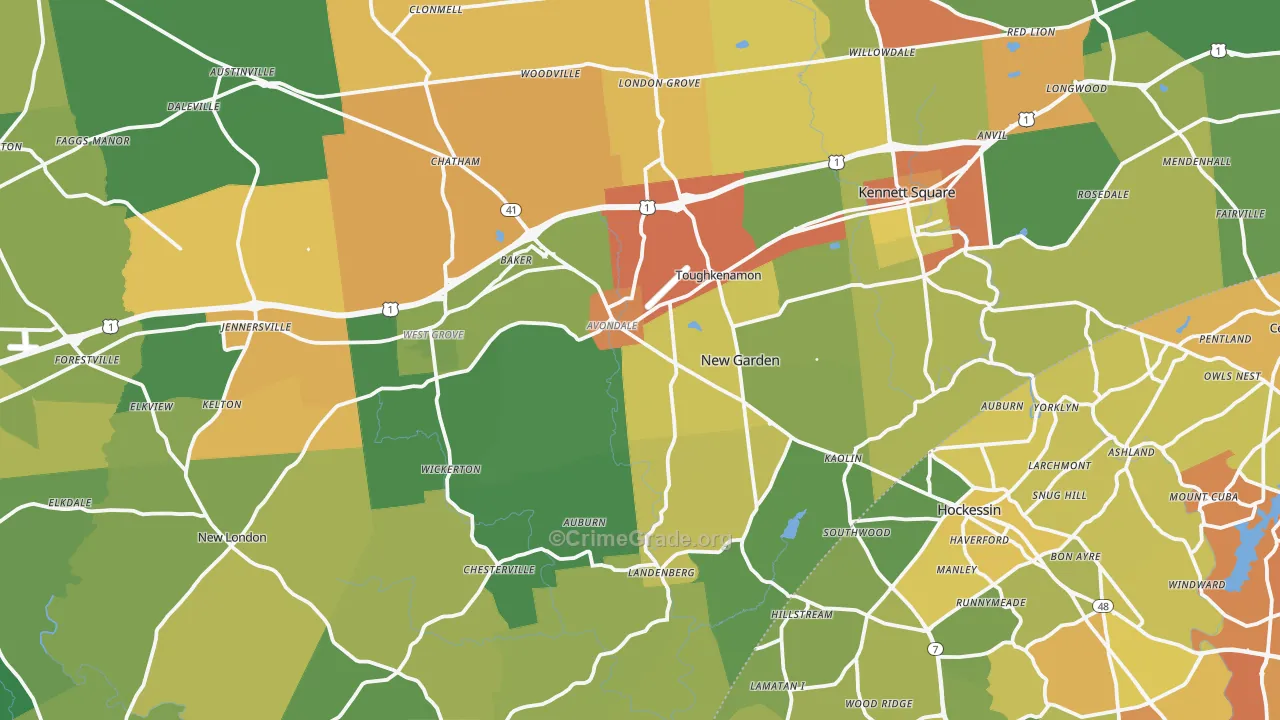 Avondale, PA Map of Robbery Rates