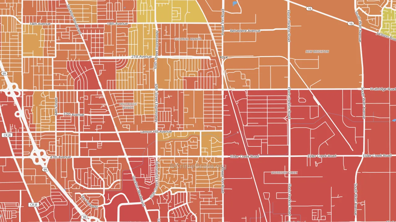 Avondale, Sacramento, CA Map of Robbery Rates