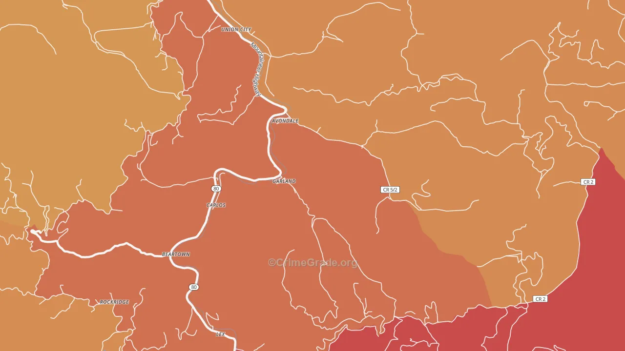 Avondale, WV Map of Robbery Rates
