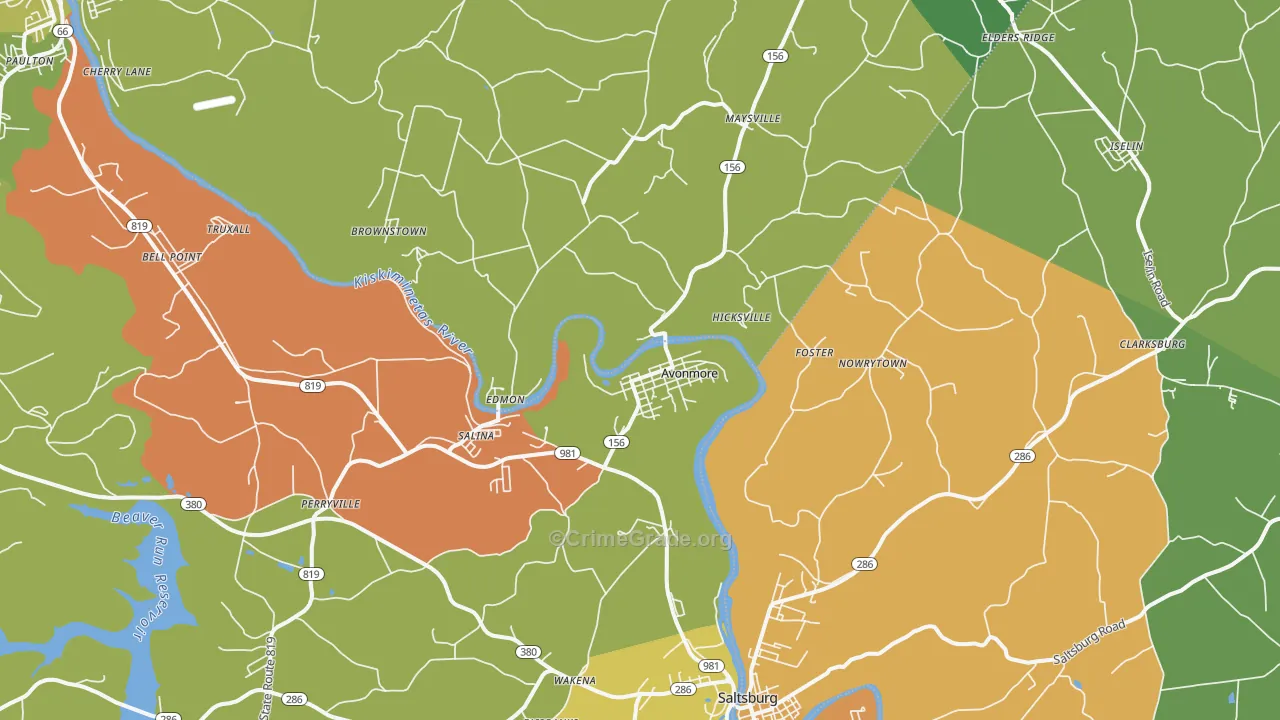 Avonmore, PA Map of Robbery Rates