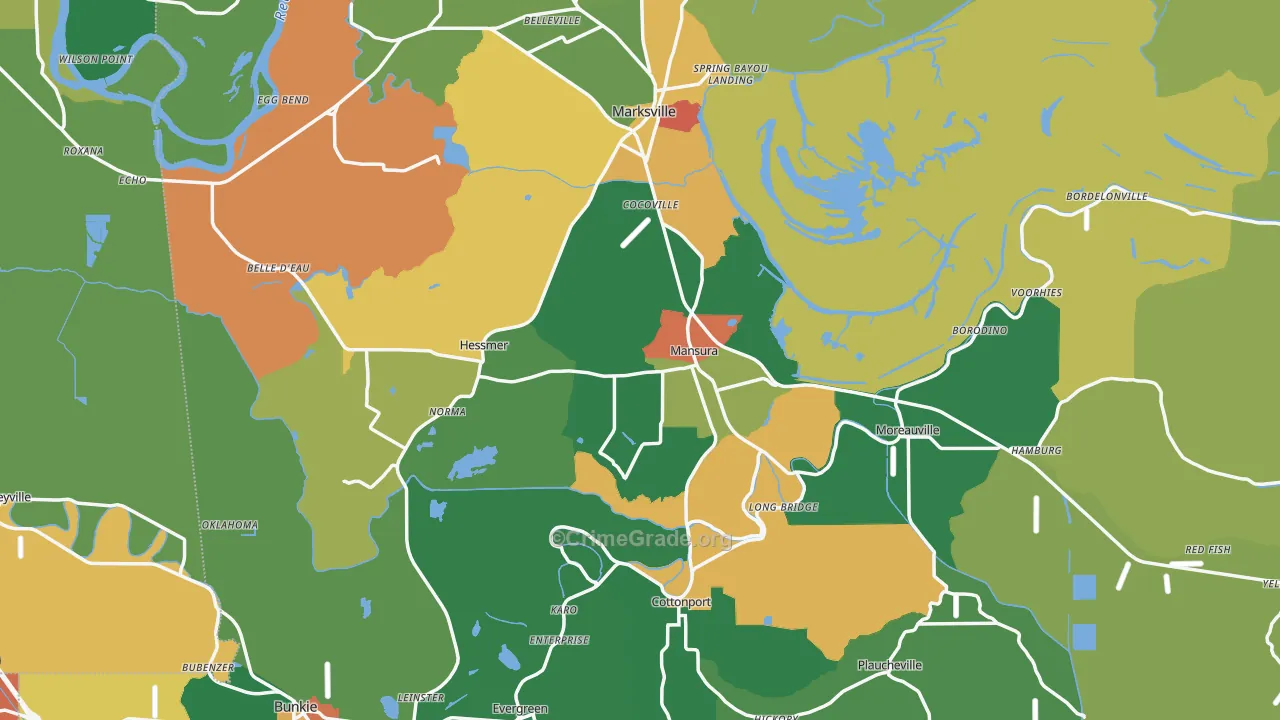 Avoyelles Parish, LA Map of Robbery Rates