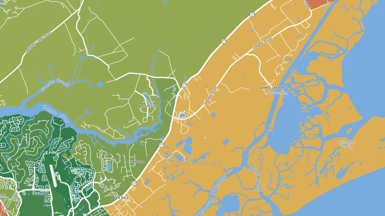 Awendaw, SC Map of Robbery Rates