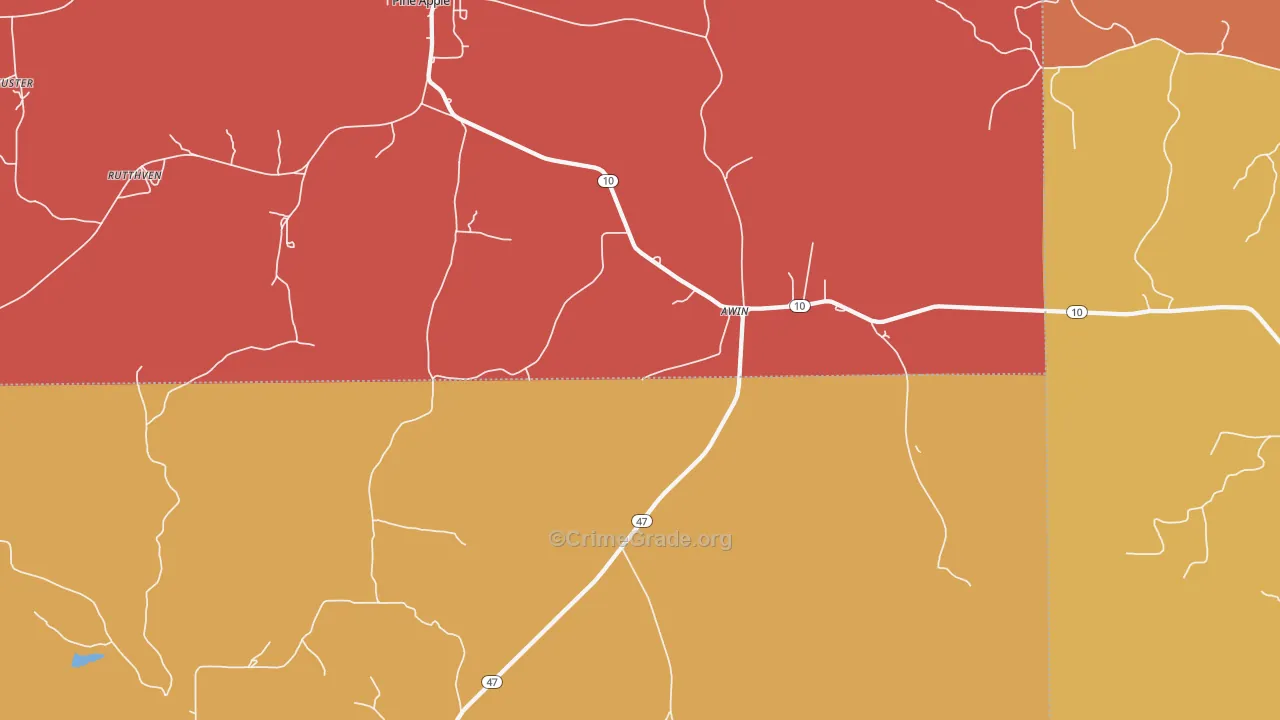 Awin, AL Map of Robbery Rates