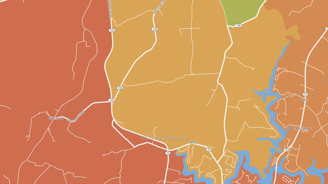 Axtel, KY Map of Robbery Rates