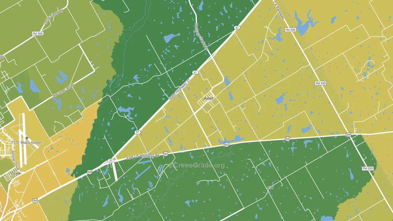 Axtell, TX Map of Robbery Rates