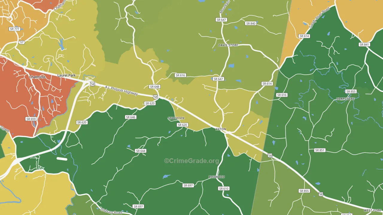 Axton, VA Map of Robbery Rates