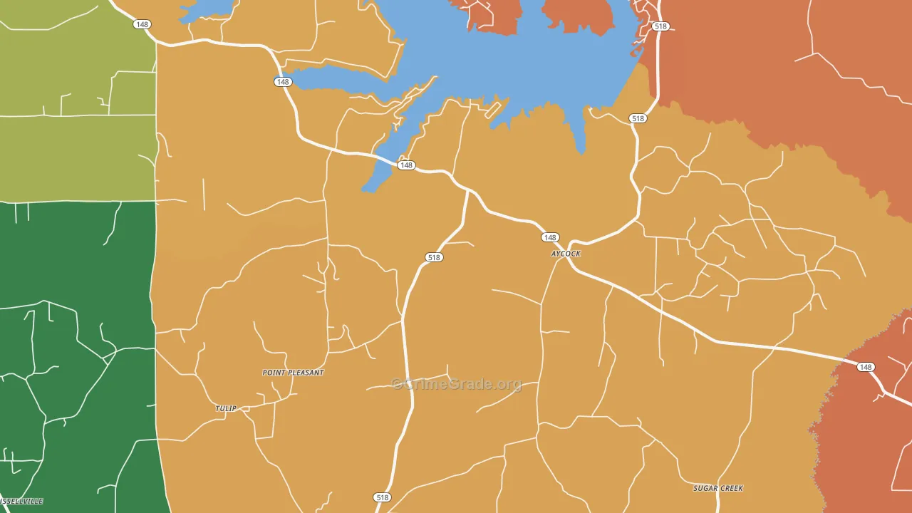 Aycock, LA Map of Robbery Rates