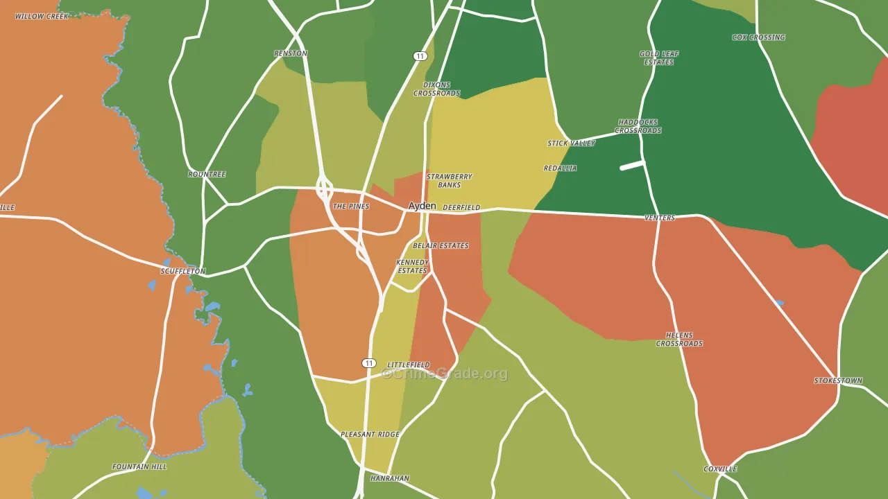 Ayden, NC Map of Robbery Rates