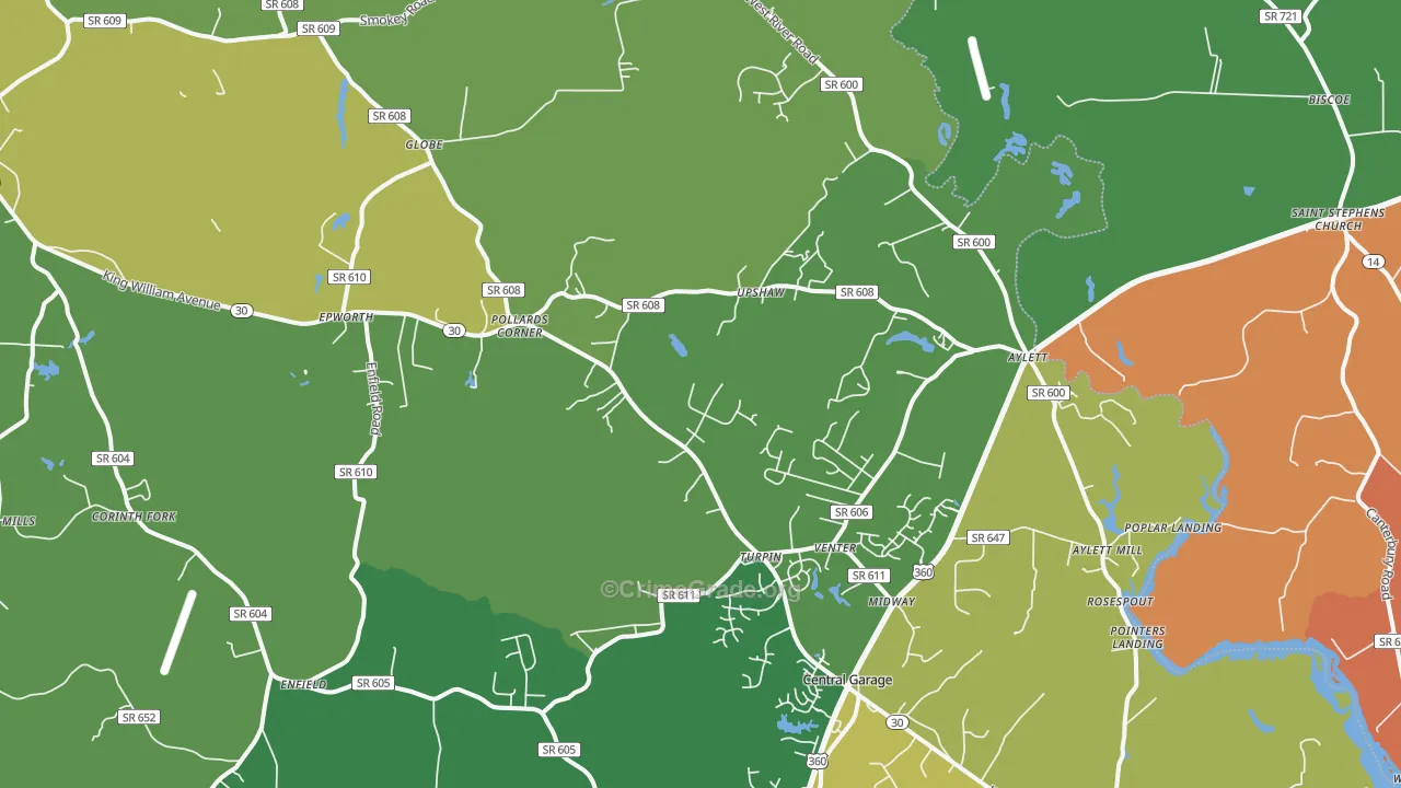 Aylett, VA Map of Robbery Rates