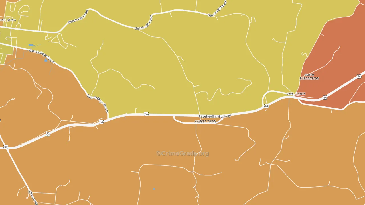 Aymett Town, TN Map of Robbery Rates