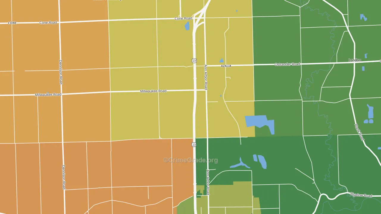 Azalia, MI Map of Robbery Rates